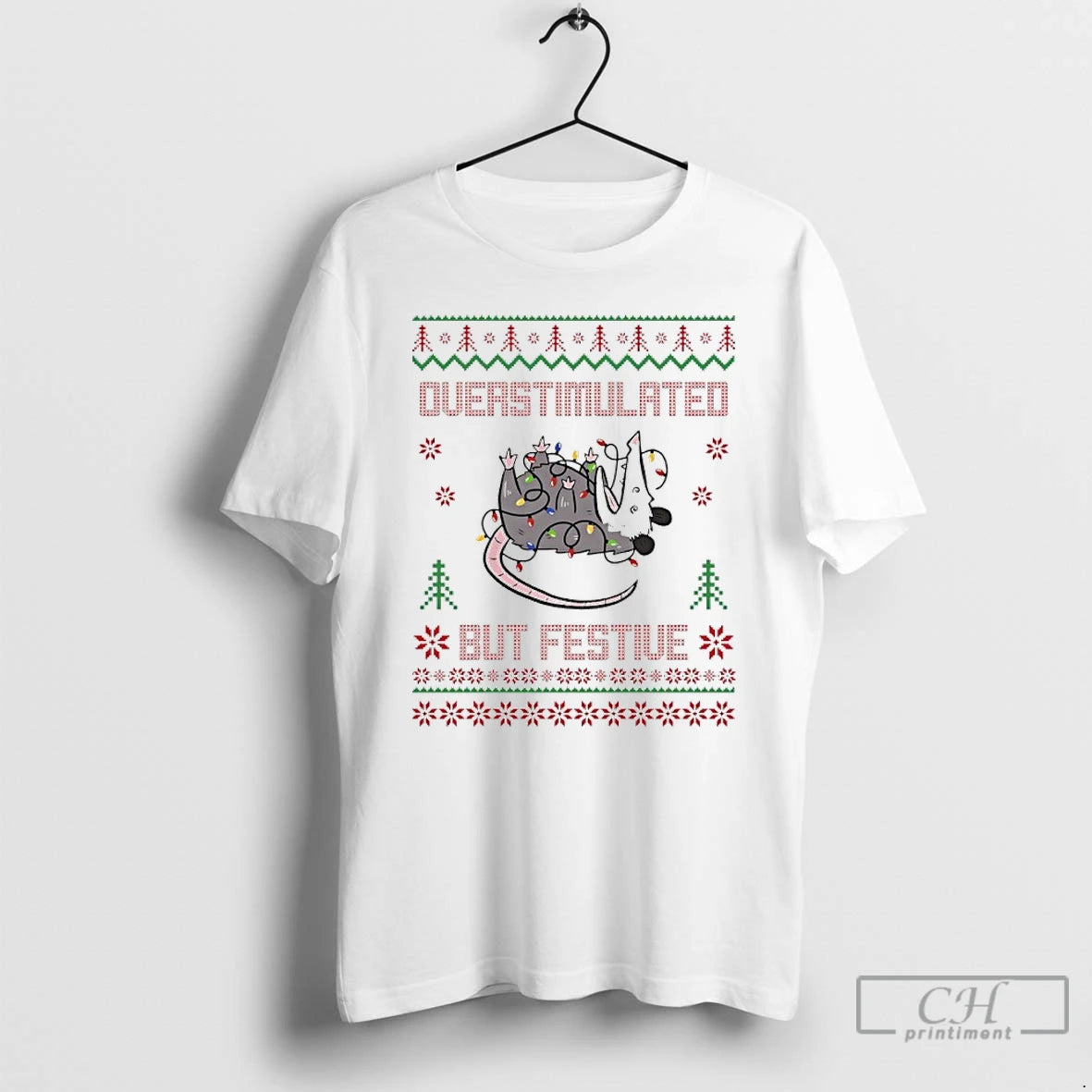 Classic Overstimulated But Festive Opossum Christmas Ugly T Shirts Hoodie, Sweatshirt | InkNestWear.com