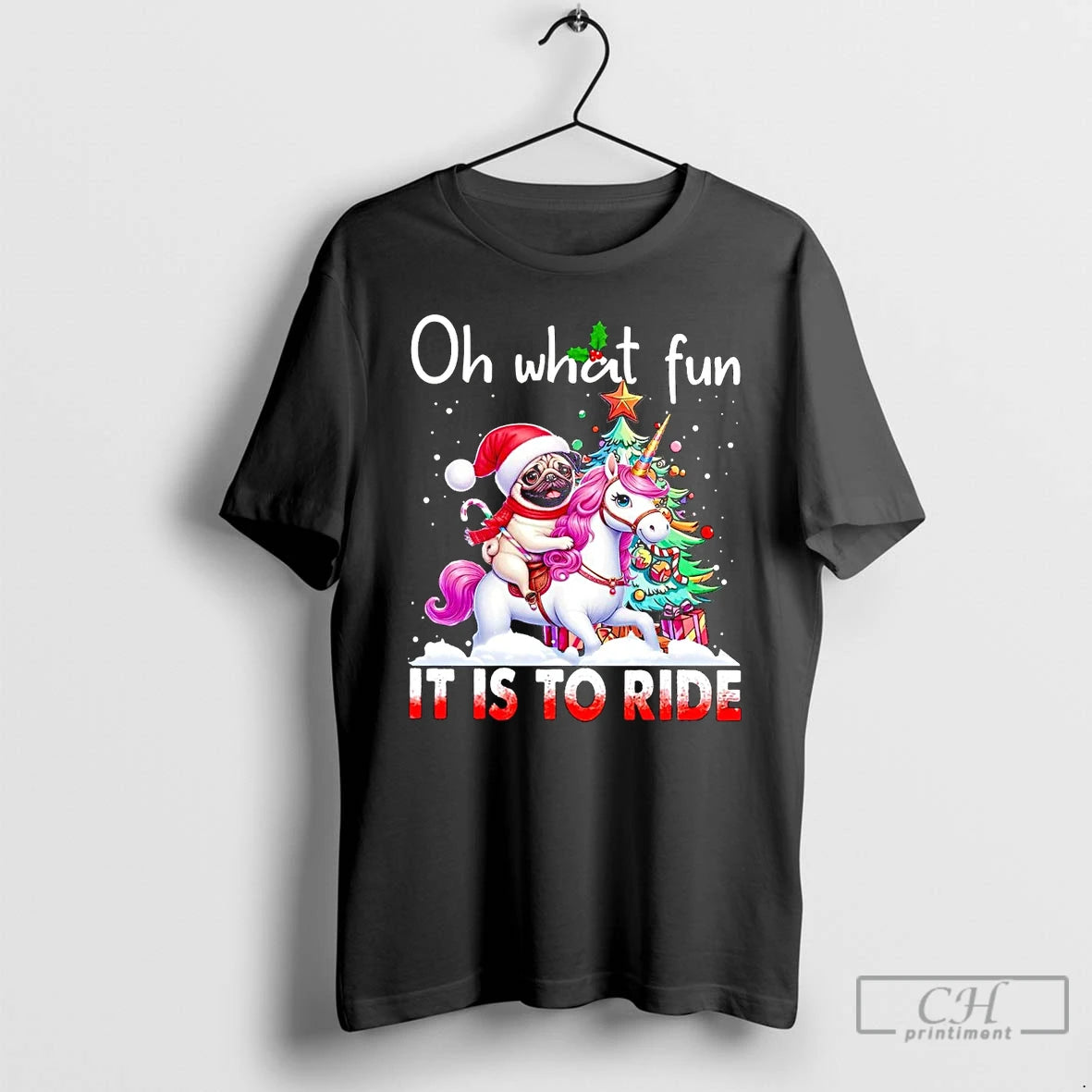 Classic Pug Riding Unicorn Oh What Fun It Is To Ride Christmas T Shirts Hoodie, Sweatshirt | InkNestWear.com