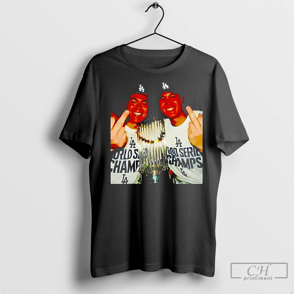 Classic Shohei Ohtani And Yoshinobu Yamamoto Middle Finger Trophy Dodgers Champions T-Shirts, Hoodie, Sweatshirt