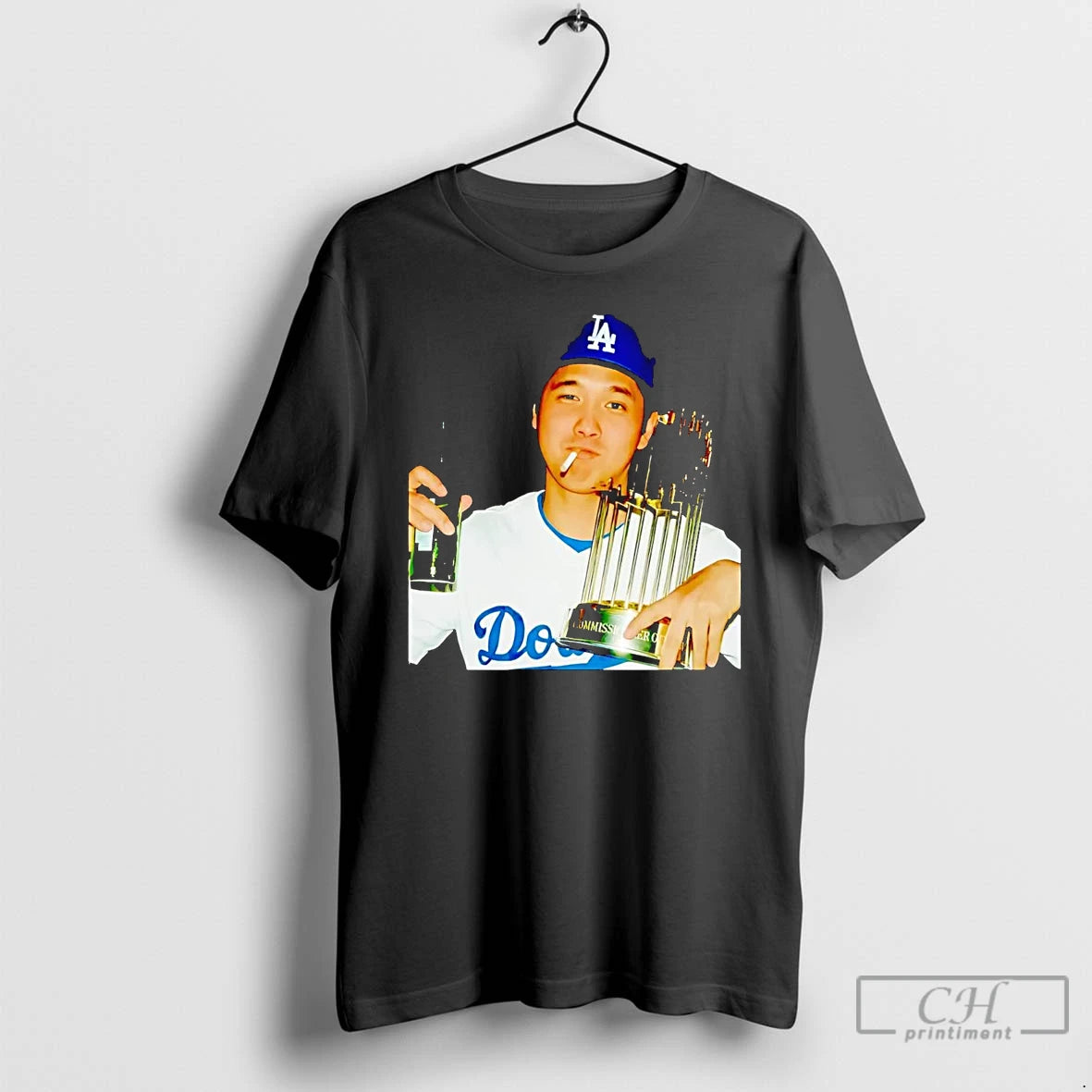 Classic Shohei Ohtani Smoking Trophy 2025 Dodgers Champion T Shirts Hoodie, Sweatshirt | InkNestWear.com