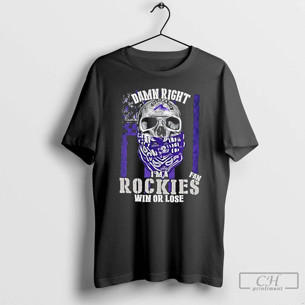 Classic Skull Damn Right Im A Colorado Rockies Fan Win Or Lose Us Flag T-Shirts, Hoodie, Sweatshirt | InkNestWear.com