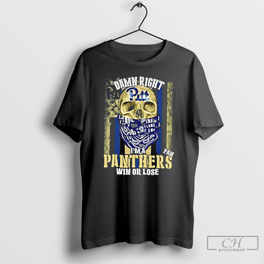 Classic Skull Damn Right Im A Pittsburgh Panthers Fan Win Or Lose Us Flag T-Shirts, Hoodie, Sweatshirt | InkNestWear.com