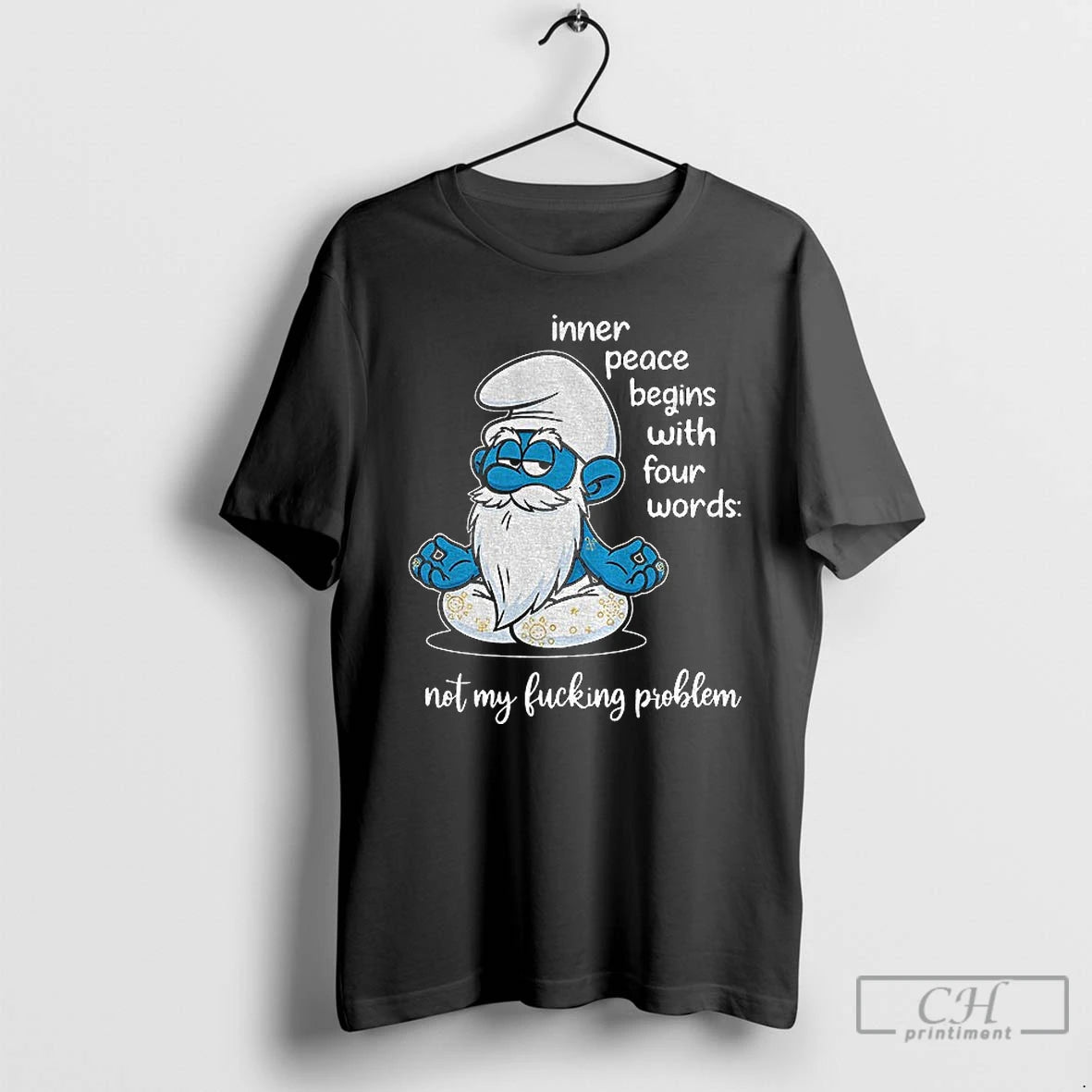 Classic Smurf Yoga Inner Peace Begins With Four Words Not My Fucking Problem T Shirts Hoodie, Sweatshirt | InkNestWear.com