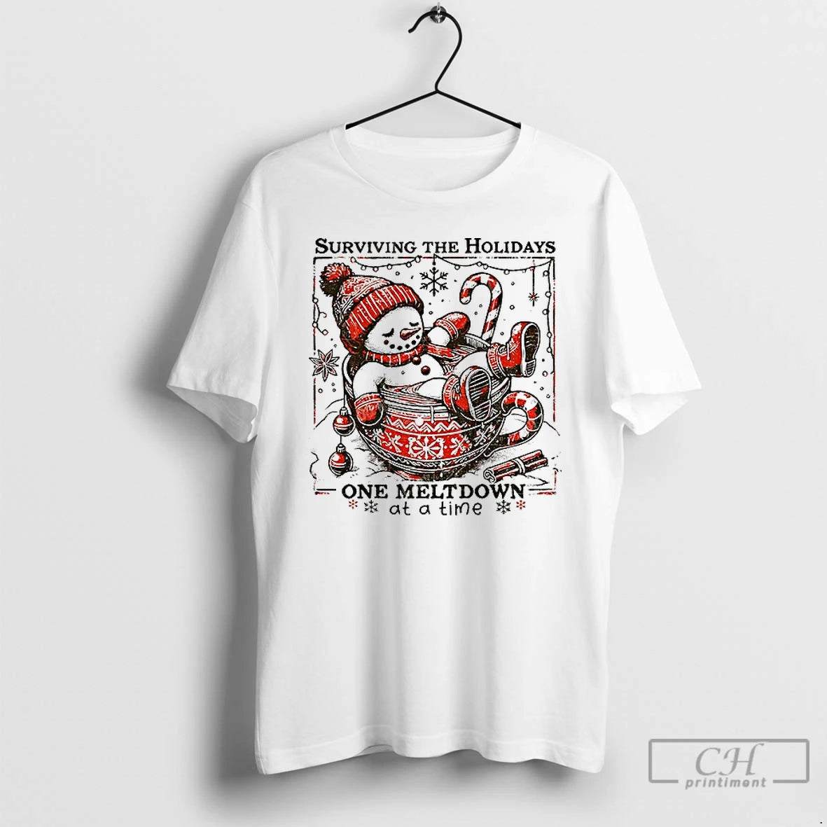 Classic Snowman Surviving The Holidays One Meltdown At A Time Xmas T Shirts Hoodie, Sweatshirt | InkNestWear.com