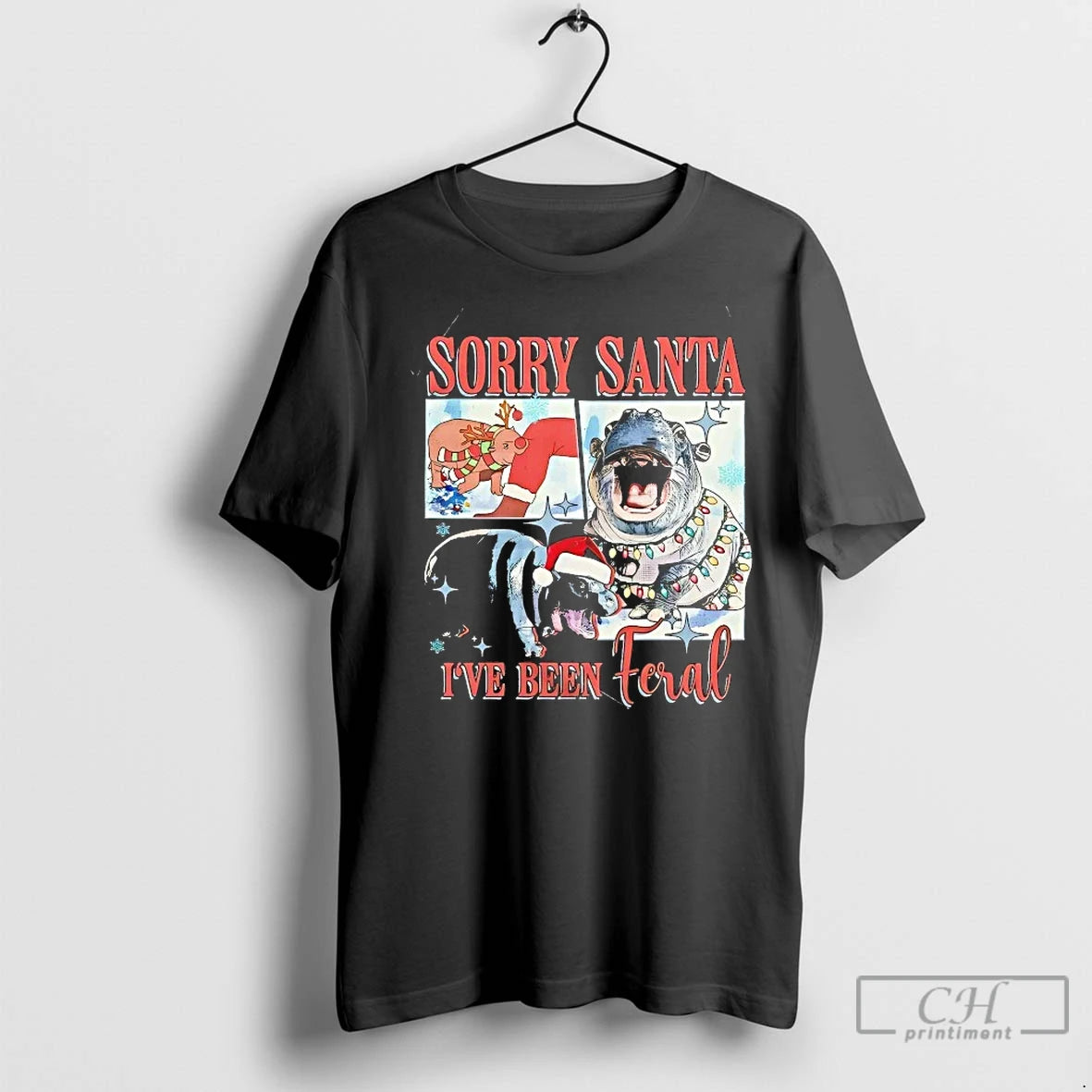 Classic Sorry Santa Ive Been Feral Moo Deng Christmas T-Shirts, Hoodie, Sweatshirt | InkNestWear.com