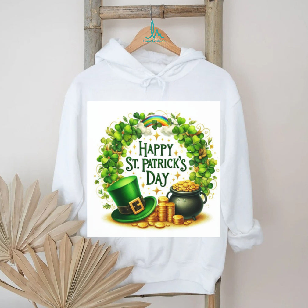 Classic St. Patrick’s Day Wreath with Pot of Gold and Rainbow T Shirt