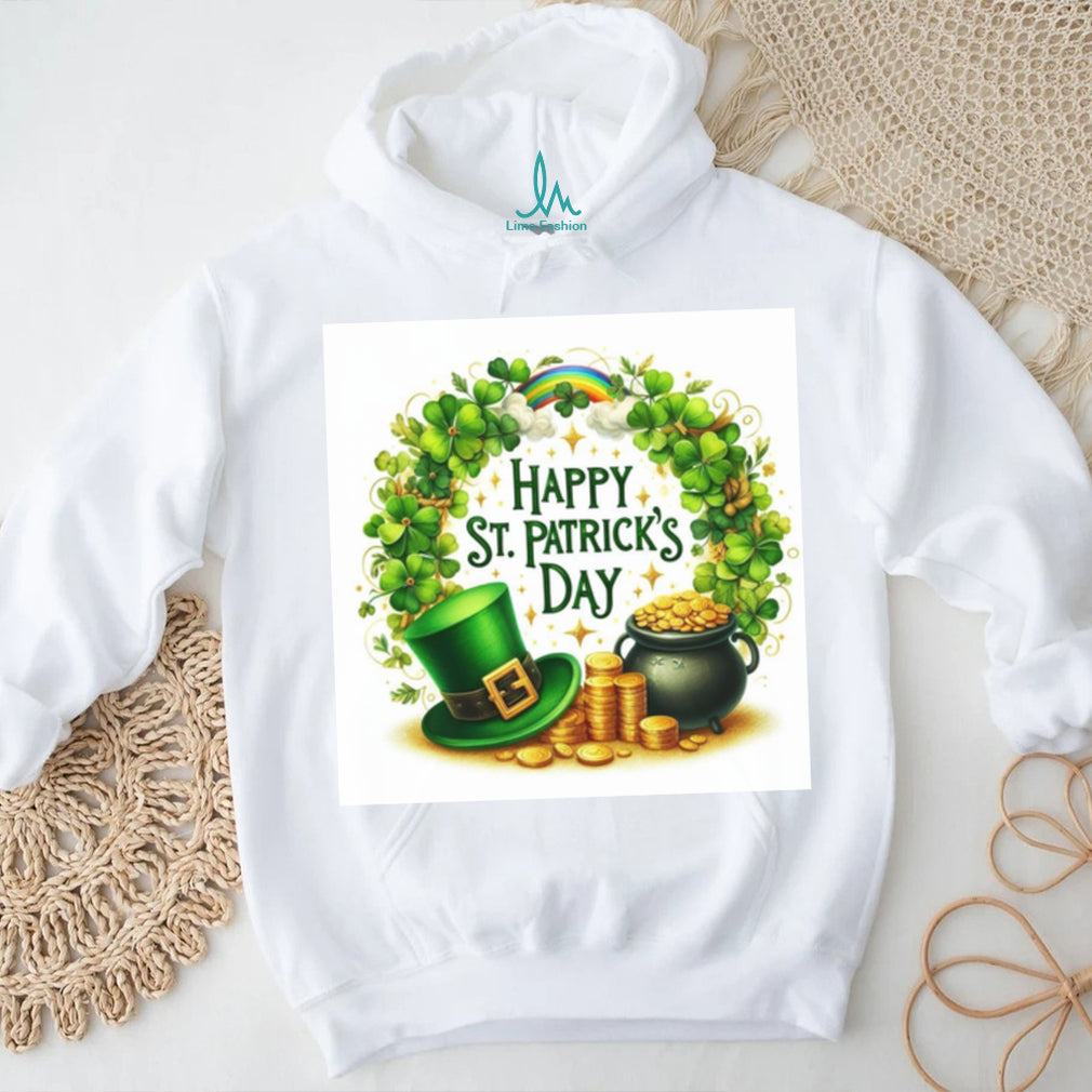 Classic St. Patrick’s Day Wreath with Pot of Gold and Rainbow T Shirt