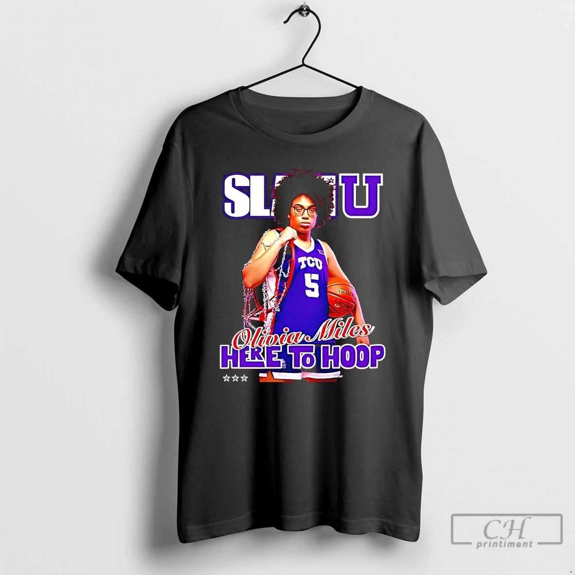 Classic Tcu Horned Frogs Olivia Miles Here To Hoop Slam T-Shirts, Hoodie, Sweatshirt | InkNestWear.com