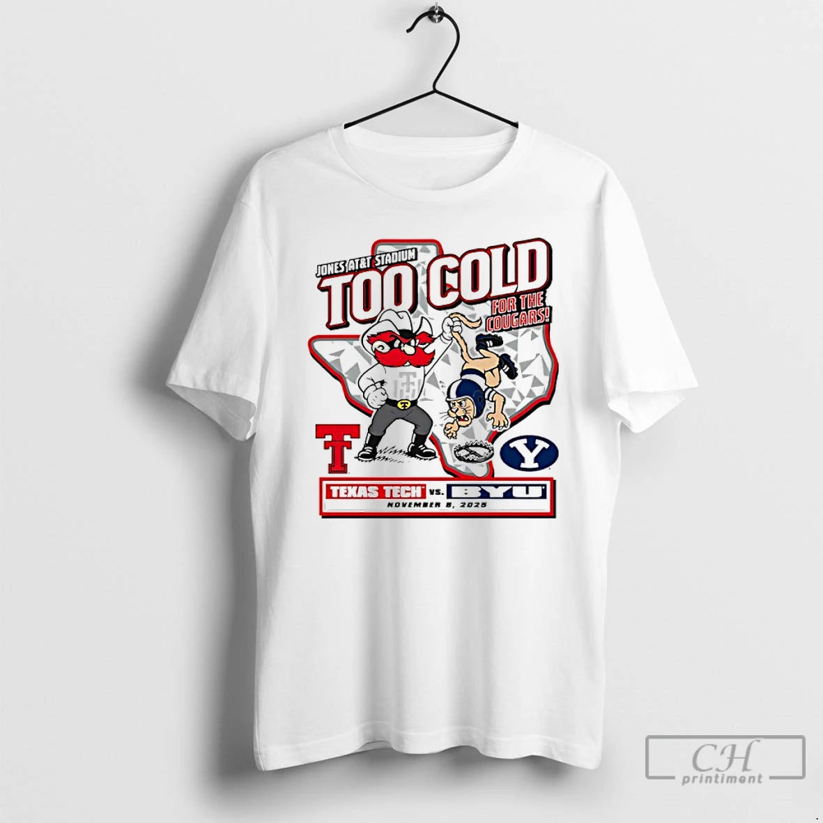 Classic Texas Tech Red Raiders Vs Byu 2025 Too Cold For The Cougars Gameday T-Shirts, Hoodie, Sweatshirt | InkNestWear.com