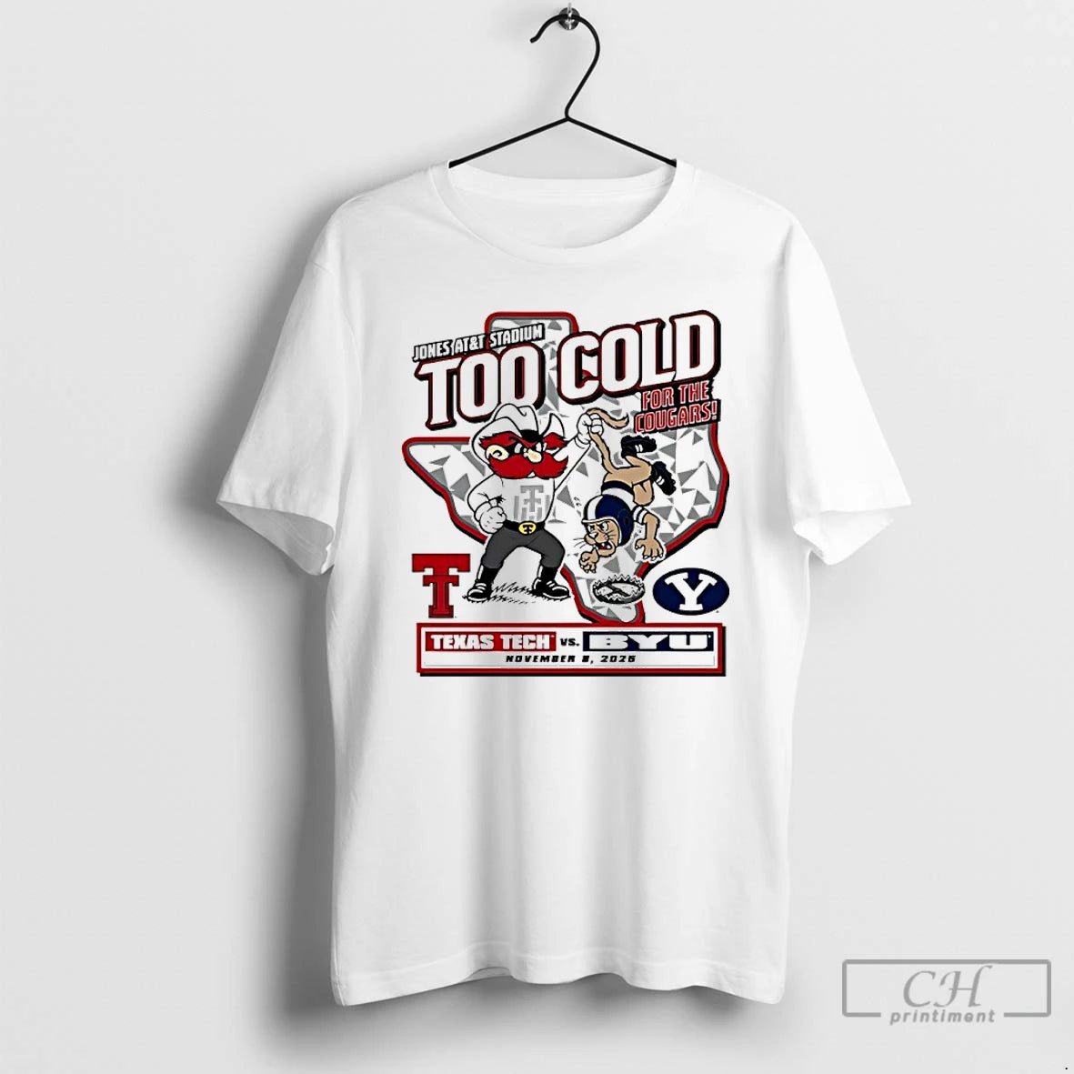 Classic Texas Tech Vs Byu 2025 Too Cold For The Cougars Gameday Mascot T Shirts Hoodie, Sweatshirt | InkNestWear.com