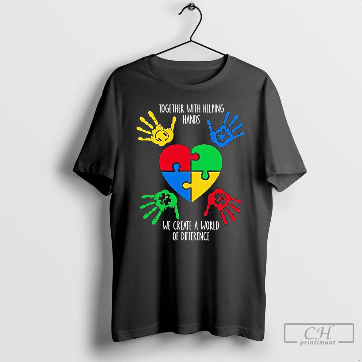 Classic Together With Helping Hands Create World Of Difference Autism Awareness T-Shirts, Hoodie, Sweatshirt