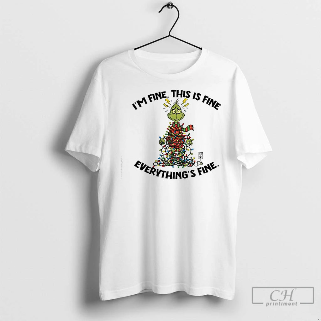Classic Xmas Grinch X Christmas Lights Im Fine This Is Fine Everythings Fine T-Shirts, Hoodie, Sweatshirt | InkNestWear.com