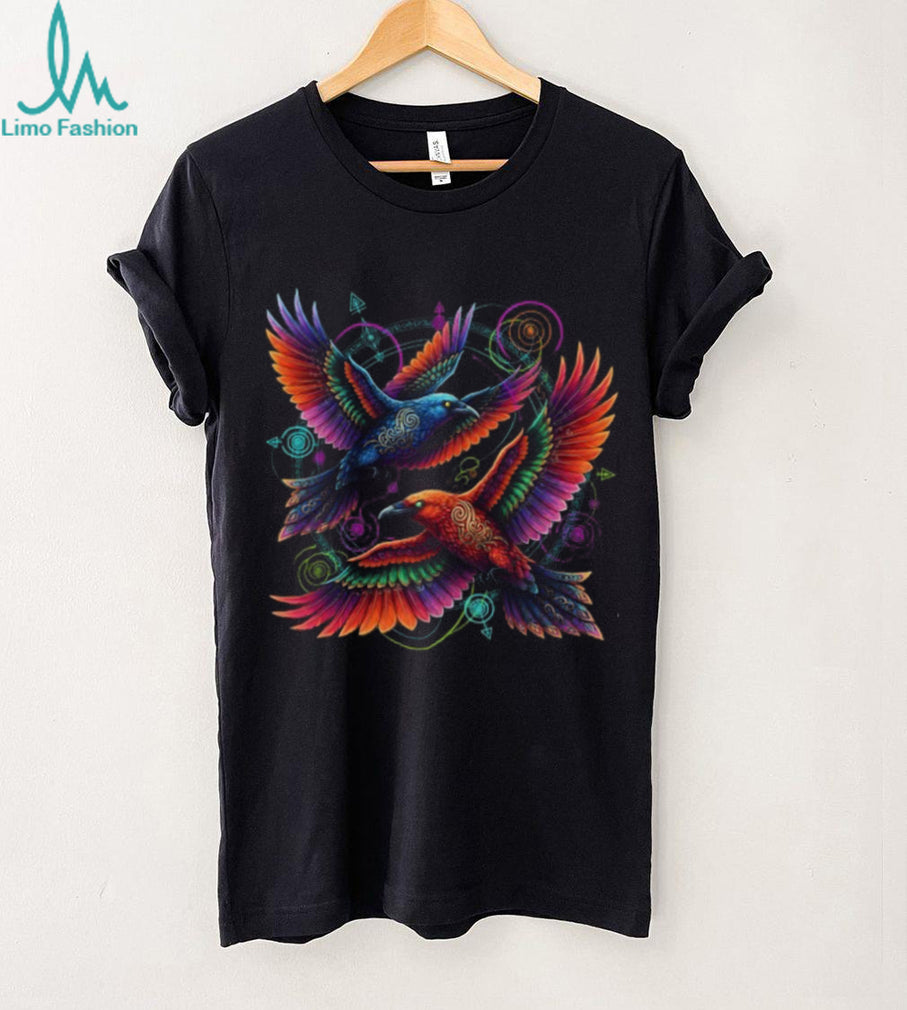 Colorful Psychedelic Flying Crows Celestial Geometric T Shirt