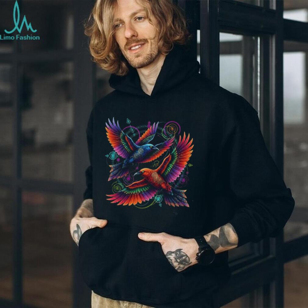 Colorful Psychedelic Flying Crows Celestial Geometric T Shirt
