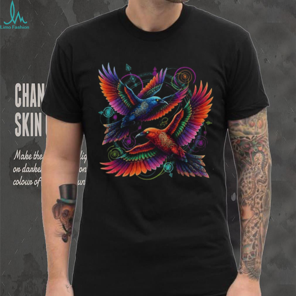 Colorful Psychedelic Flying Crows Celestial Geometric T Shirt