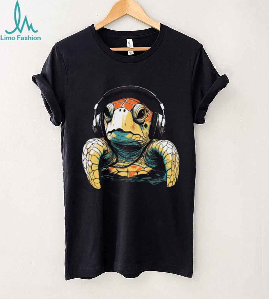 Colorful Sea Turtle Wearing DJ Headphones Graphic Tee