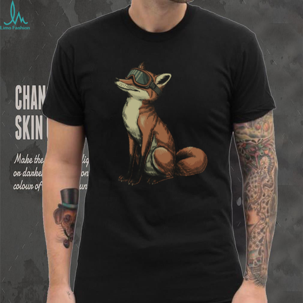 Cool Fox with Ski Goggles Tee Retro Winter Sports Wildlife Design