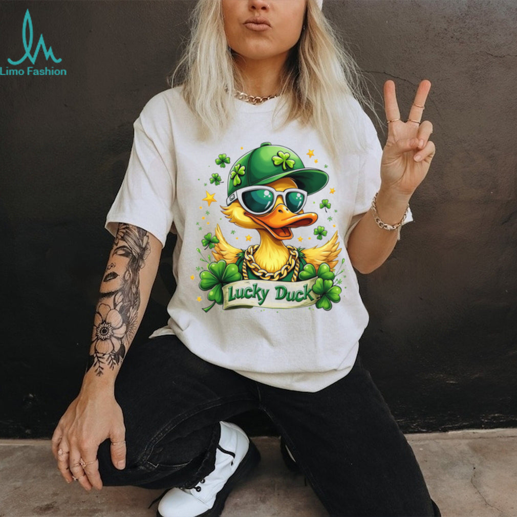 Cool Lucky Duck Wearing Sunglasses and Gold Chain St. Patrick’s Day T Shirt