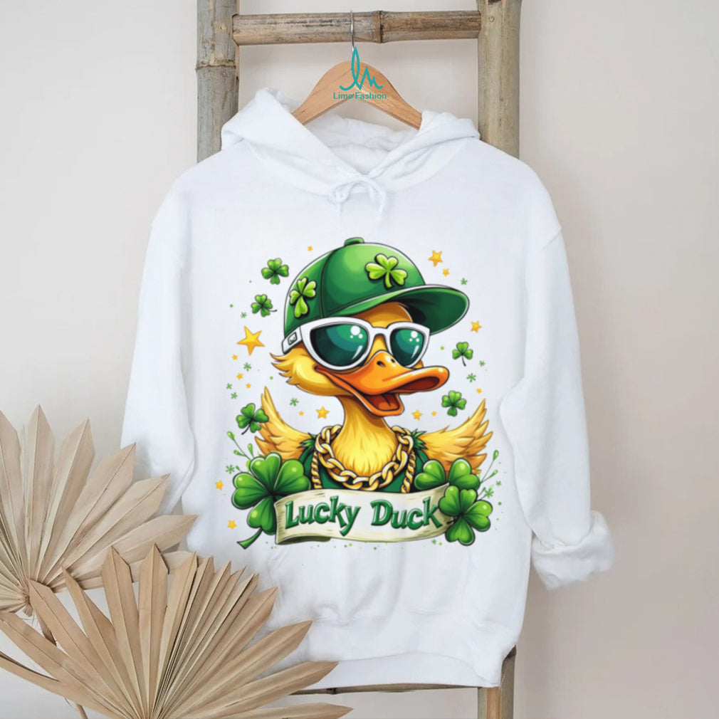 Cool Lucky Duck Wearing Sunglasses and Gold Chain St. Patrick’s Day T Shirt