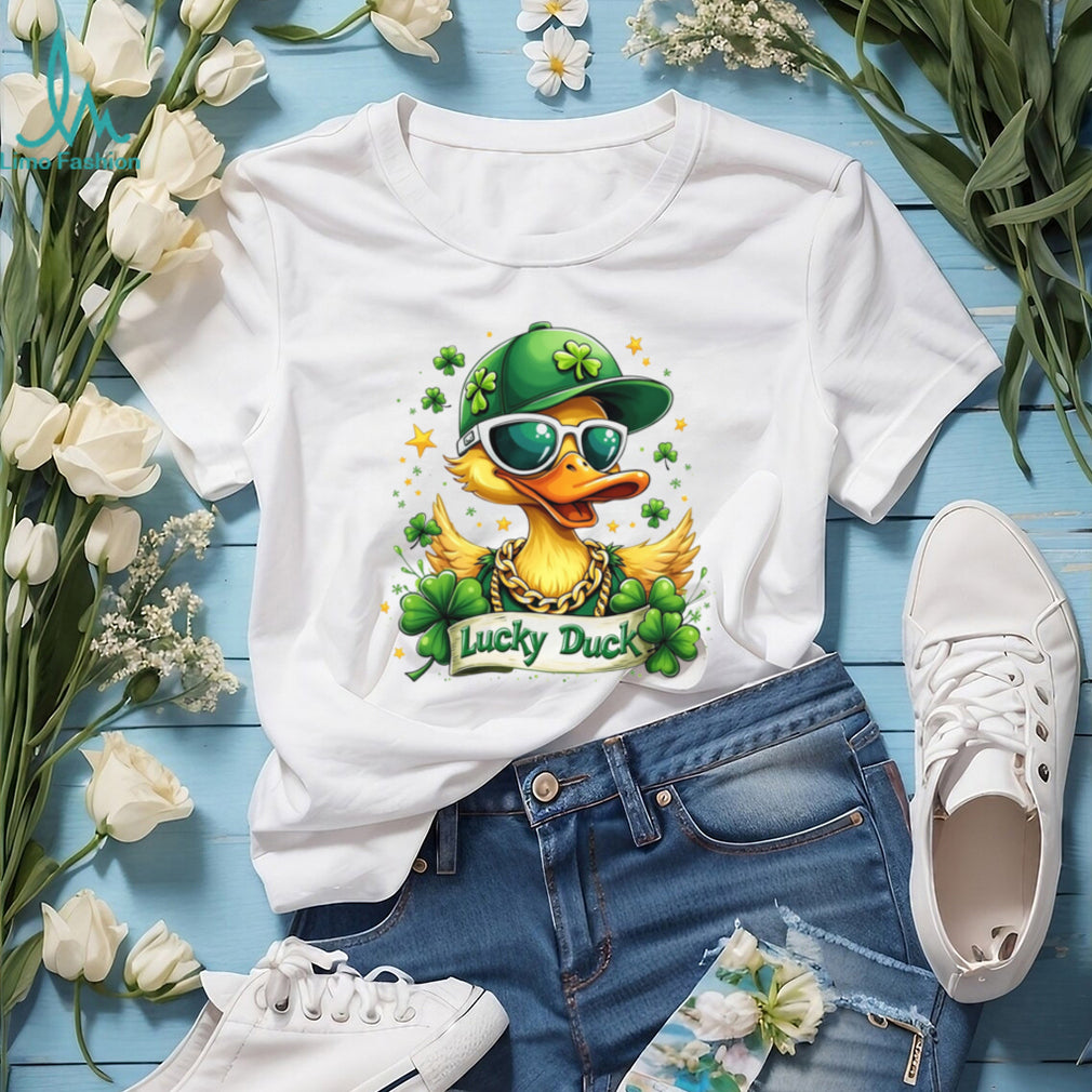 Cool Lucky Duck Wearing Sunglasses and Gold Chain St. Patrick’s Day T Shirt