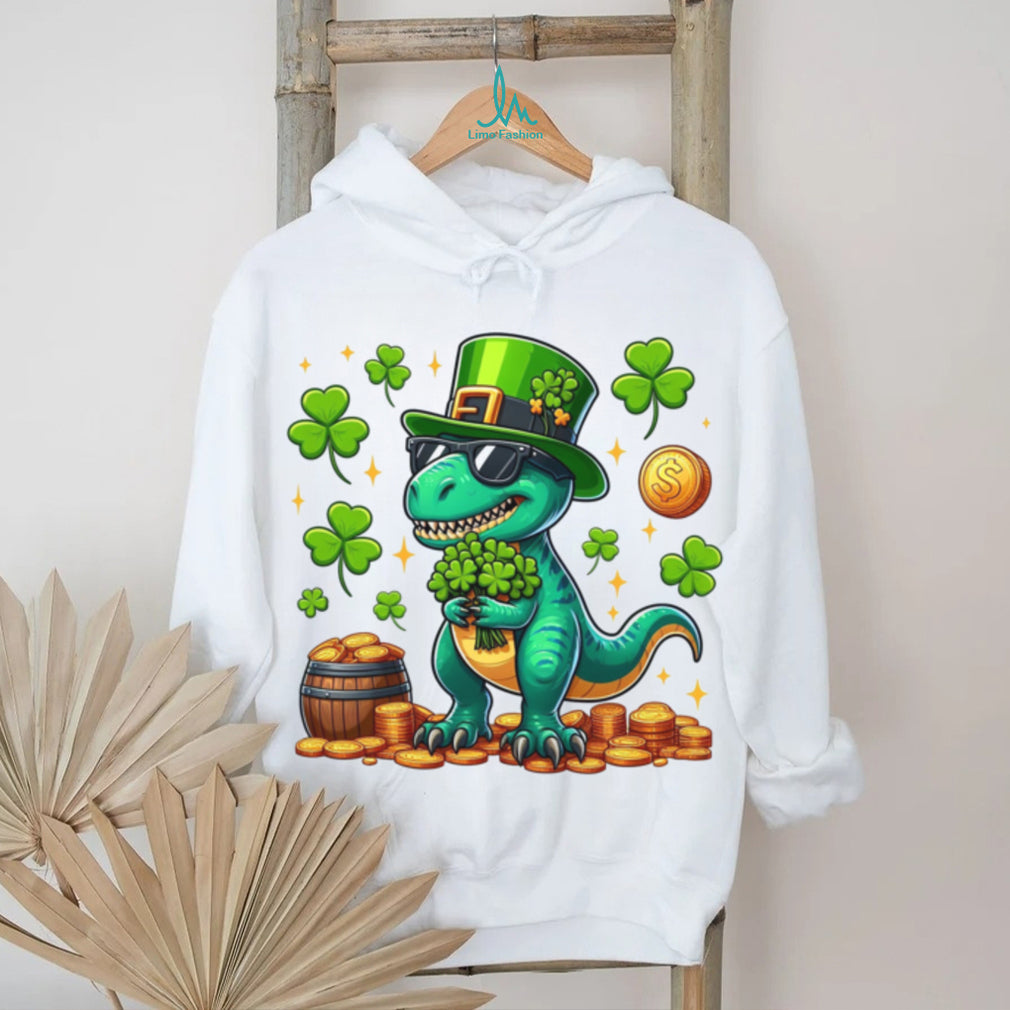 Cool St. Patrick’s Day T Rex Dinosaur with Sunglasses & Pot of Gold T Shirt