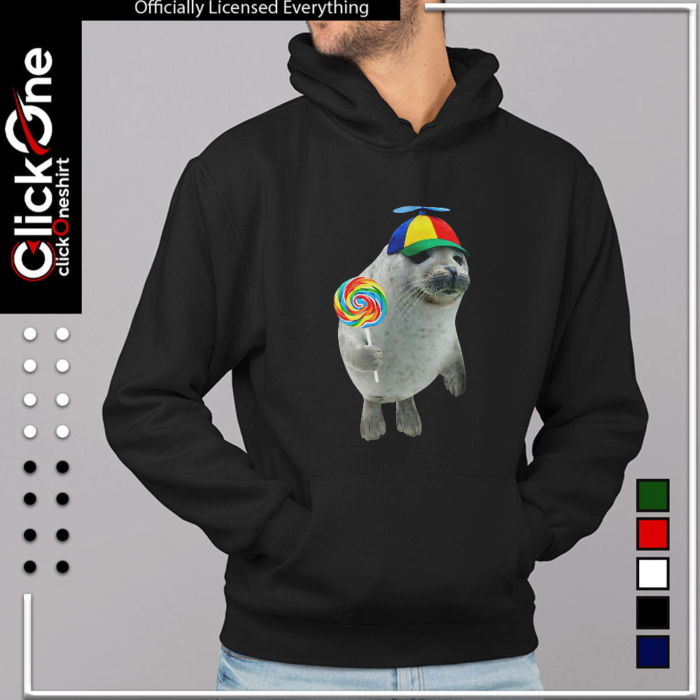Cute Baby Seal with a Rainbow Lollipop and a Propeller Beanie shirt