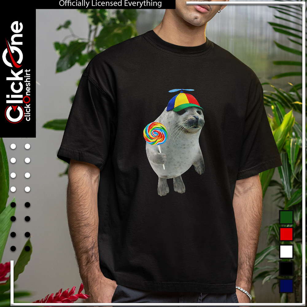 Cute Baby Seal with a Rainbow Lollipop and a Propeller Beanie shirt