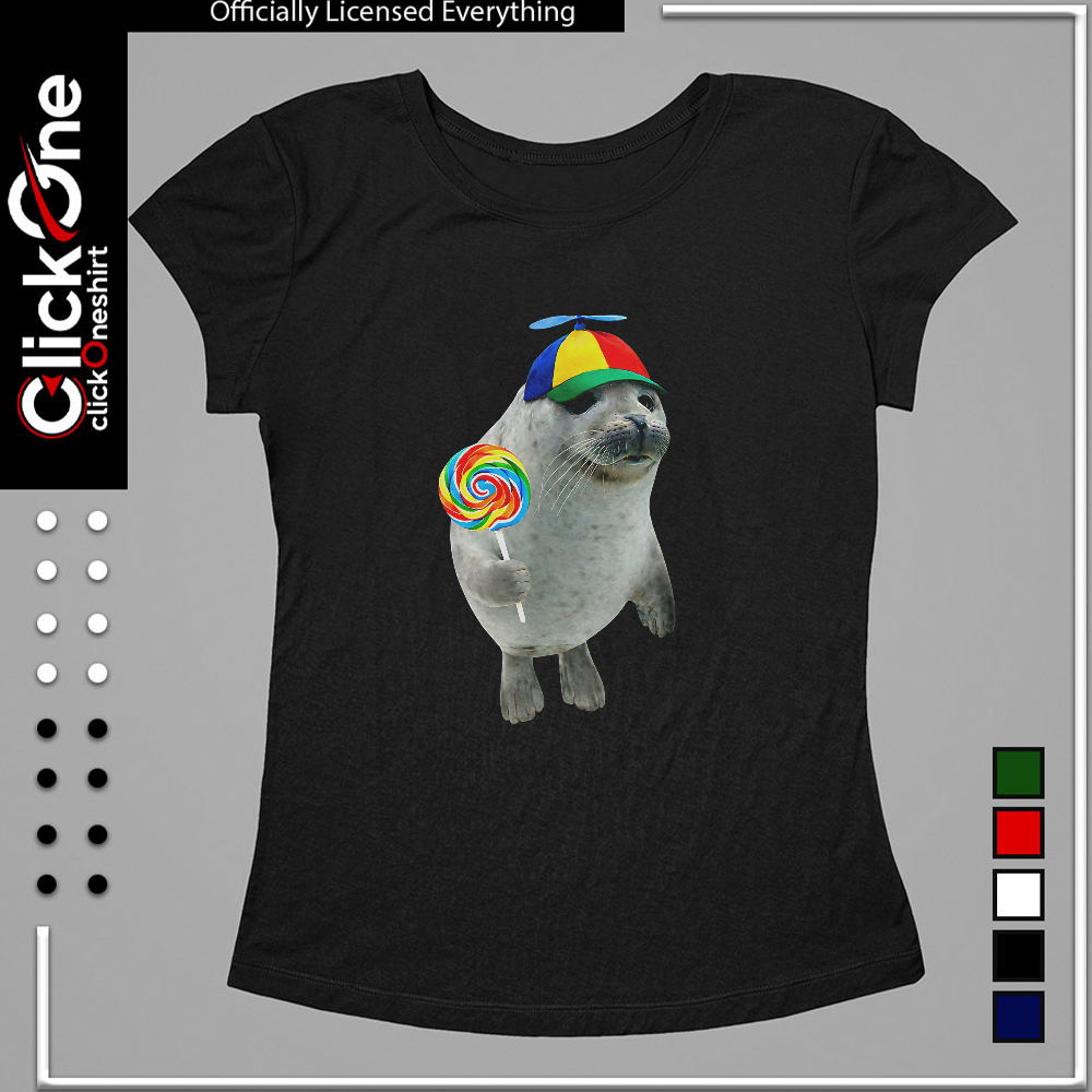 Cute Baby Seal with a Rainbow Lollipop and a Propeller Beanie shirt