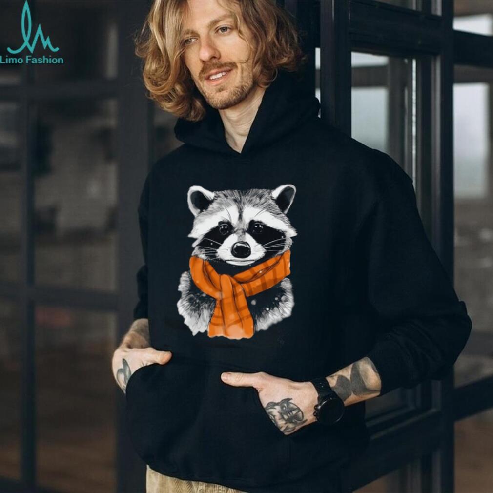 Cute Raccoon Wearing Orange Plaid Scarf Winter T Shirt