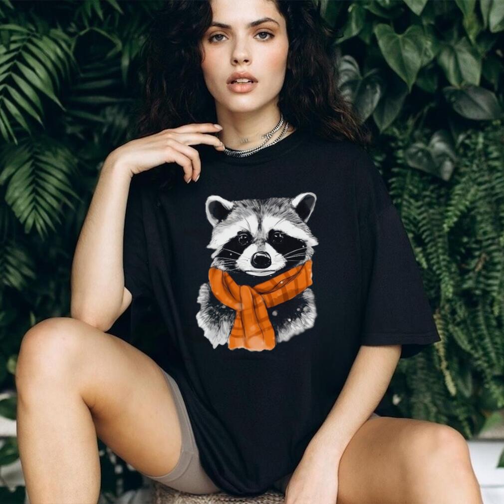 Cute Raccoon Wearing Orange Plaid Scarf Winter T Shirt