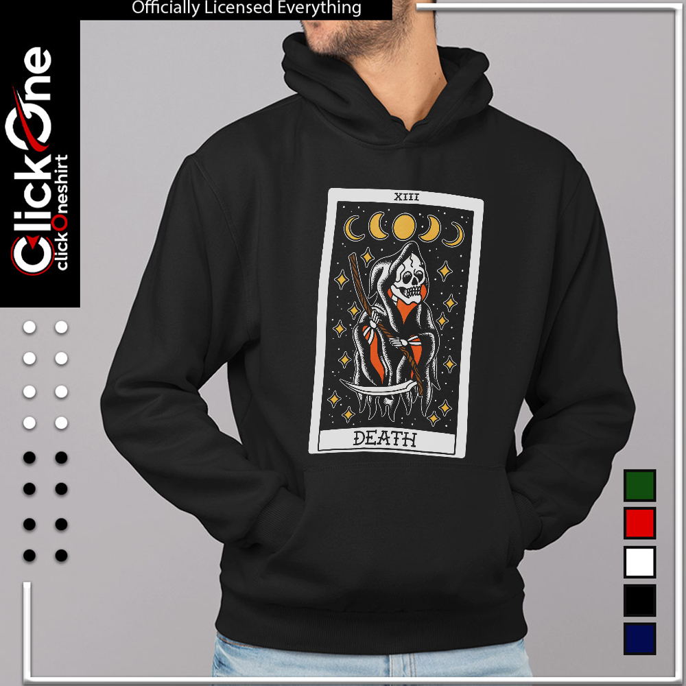 Death Tarot Card XIII Grim Reaper Scythe Moon Phases Stars Occult Gothic shirt