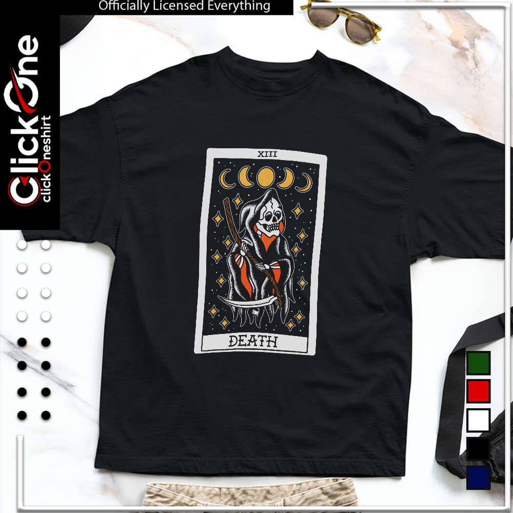 Death Tarot Card XIII Grim Reaper Scythe Moon Phases Stars Occult Gothic shirt