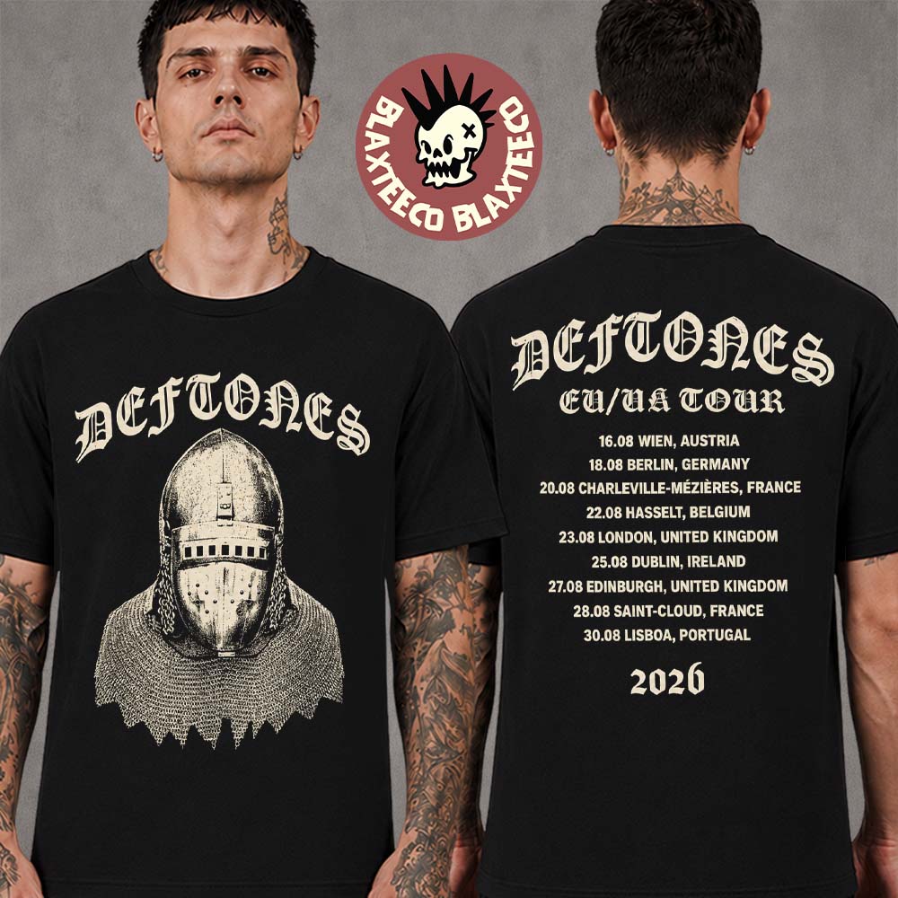 Deftones Summer 2026 Tour EU And UK Merch Medieval Bascinet Helmet Two Sided T-Shirt
