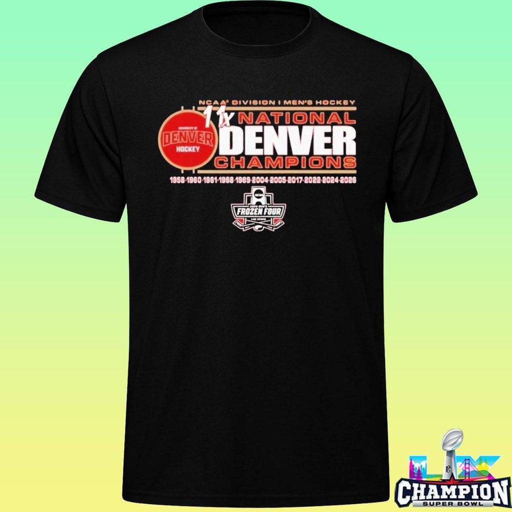 Denver Pioneers 11time Ncaa Frozen Four Men’s Ice Hockey National Champions Shirt