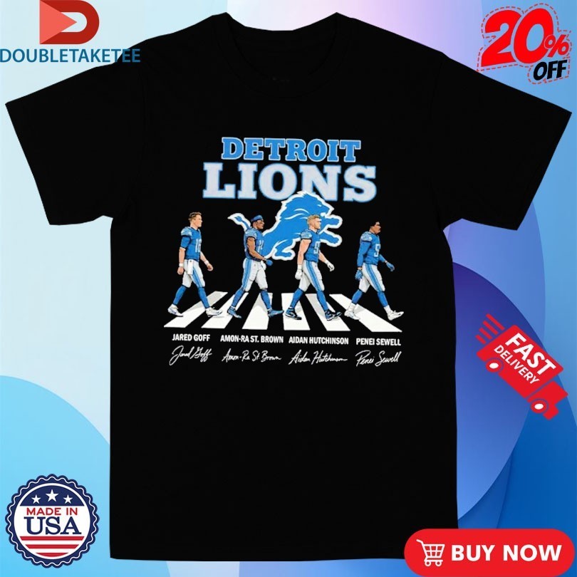 Detroit Lions Jared Goff Amon-Ra St Brown And Aidan Hutchinson Penei Sewell Abbey Road Signature Shirts
