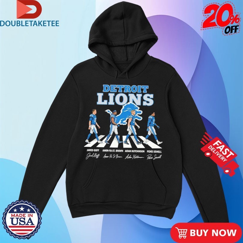 Detroit Lions Jared Goff Amon-Ra St Brown And Aidan Hutchinson Penei Sewell Abbey Road Signature Shirts