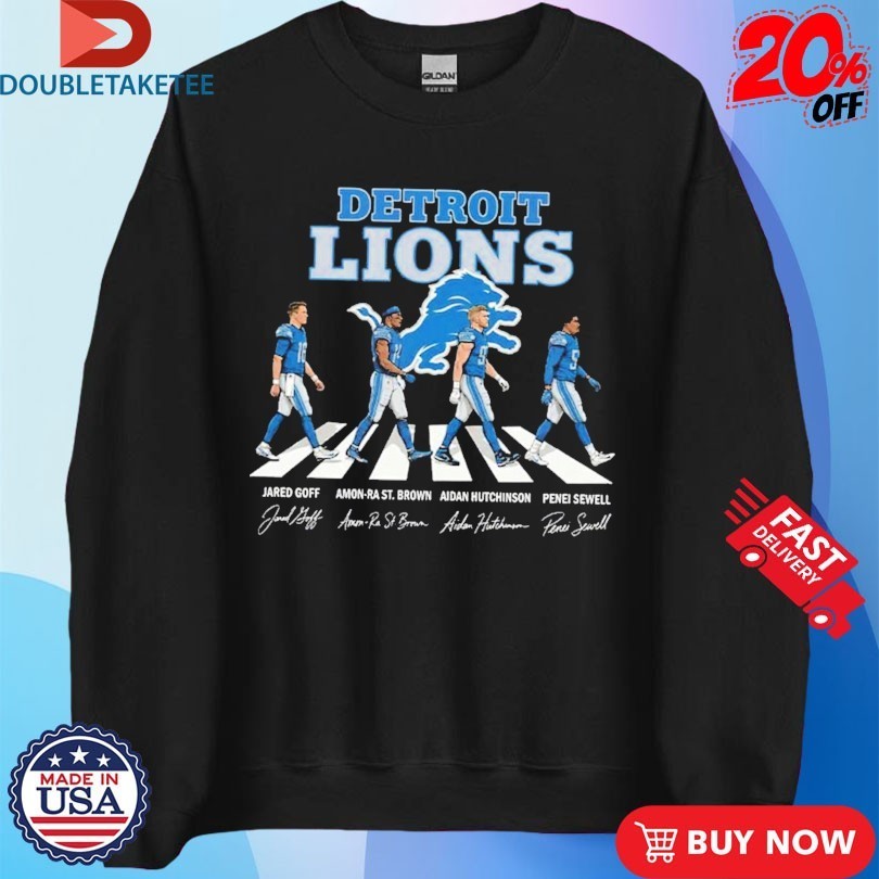 Detroit Lions Jared Goff Amon-Ra St Brown And Aidan Hutchinson Penei Sewell Abbey Road Signature Shirts