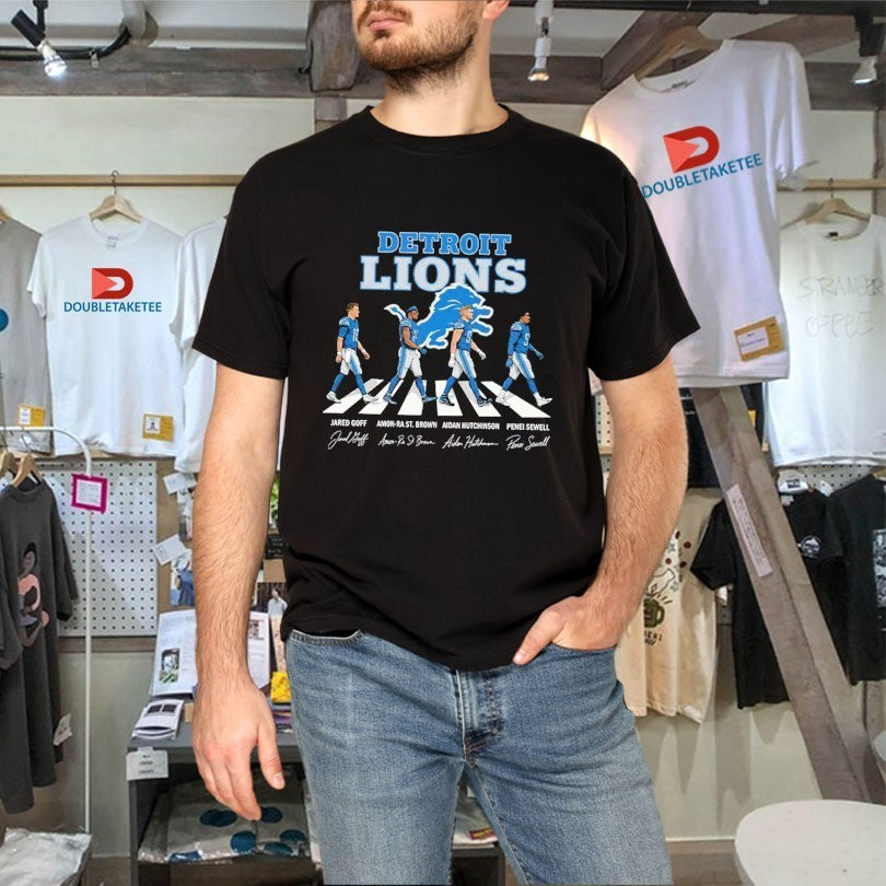Detroit Lions Jared Goff Amon-Ra St Brown And Aidan Hutchinson Penei Sewell Abbey Road Signature Shirts