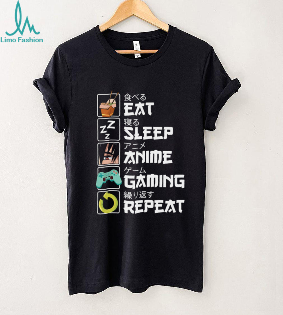 Eat Sleep Anime Gaming Repeat Japanese Text Otaku T Shirt