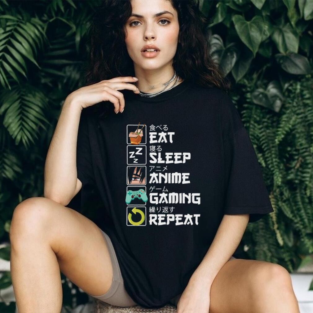 Eat Sleep Anime Gaming Repeat Japanese Text Otaku T Shirt