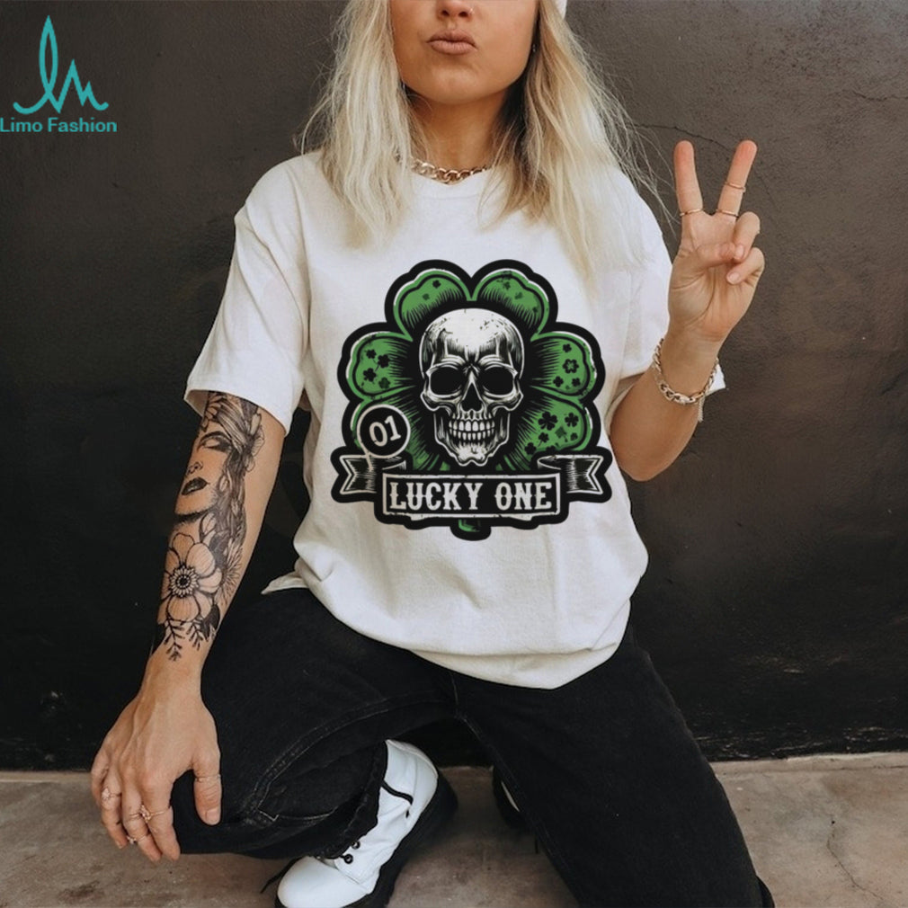 Edgy Lucky One Skull and Clover St. Patrick’s Day Graphic T Shirt