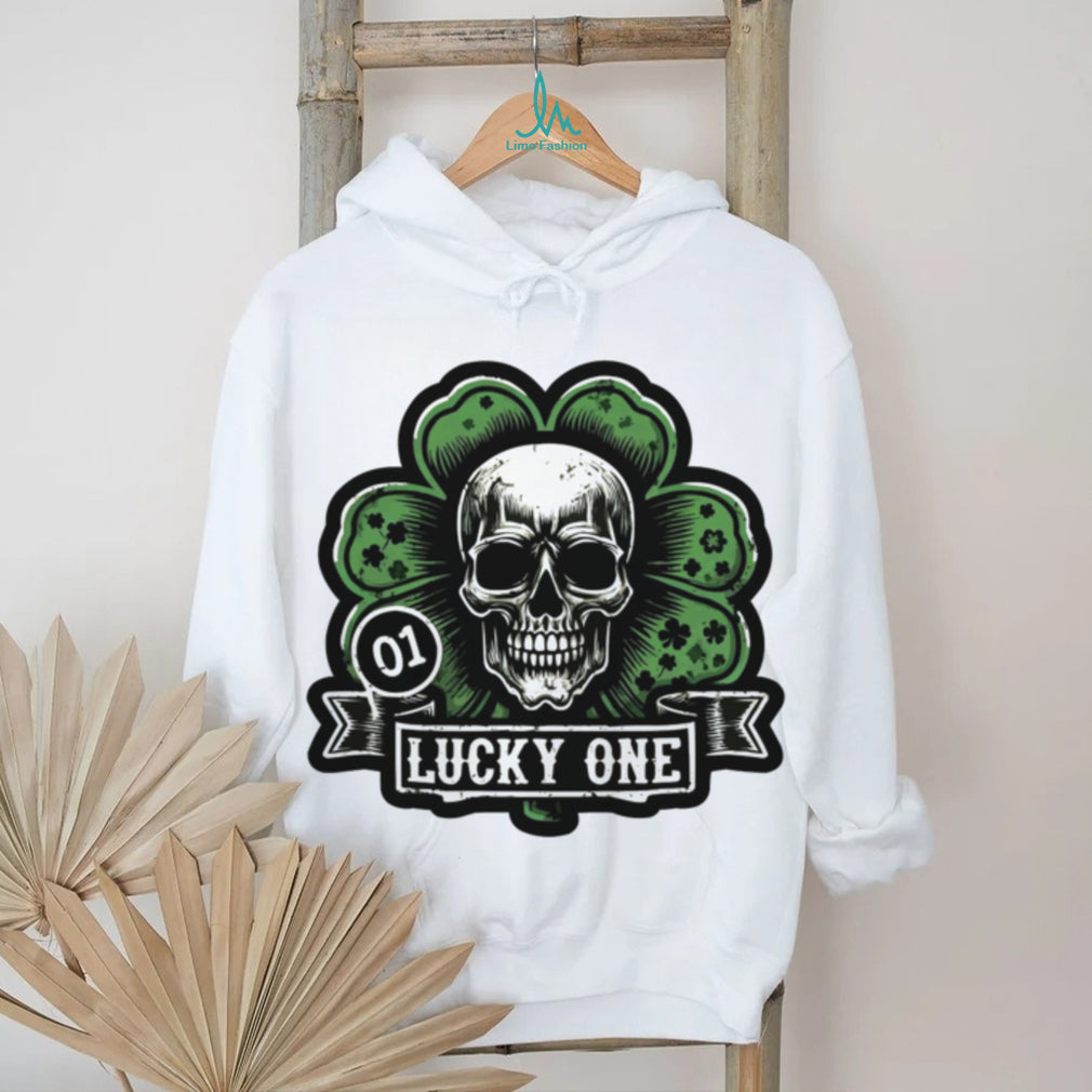 Edgy Lucky One Skull and Clover St. Patrick’s Day Graphic T Shirt