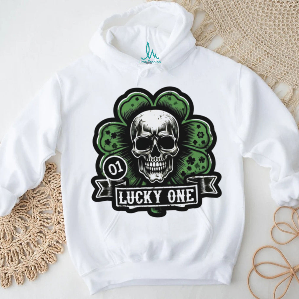 Edgy Lucky One Skull and Clover St. Patrick’s Day Graphic T Shirt