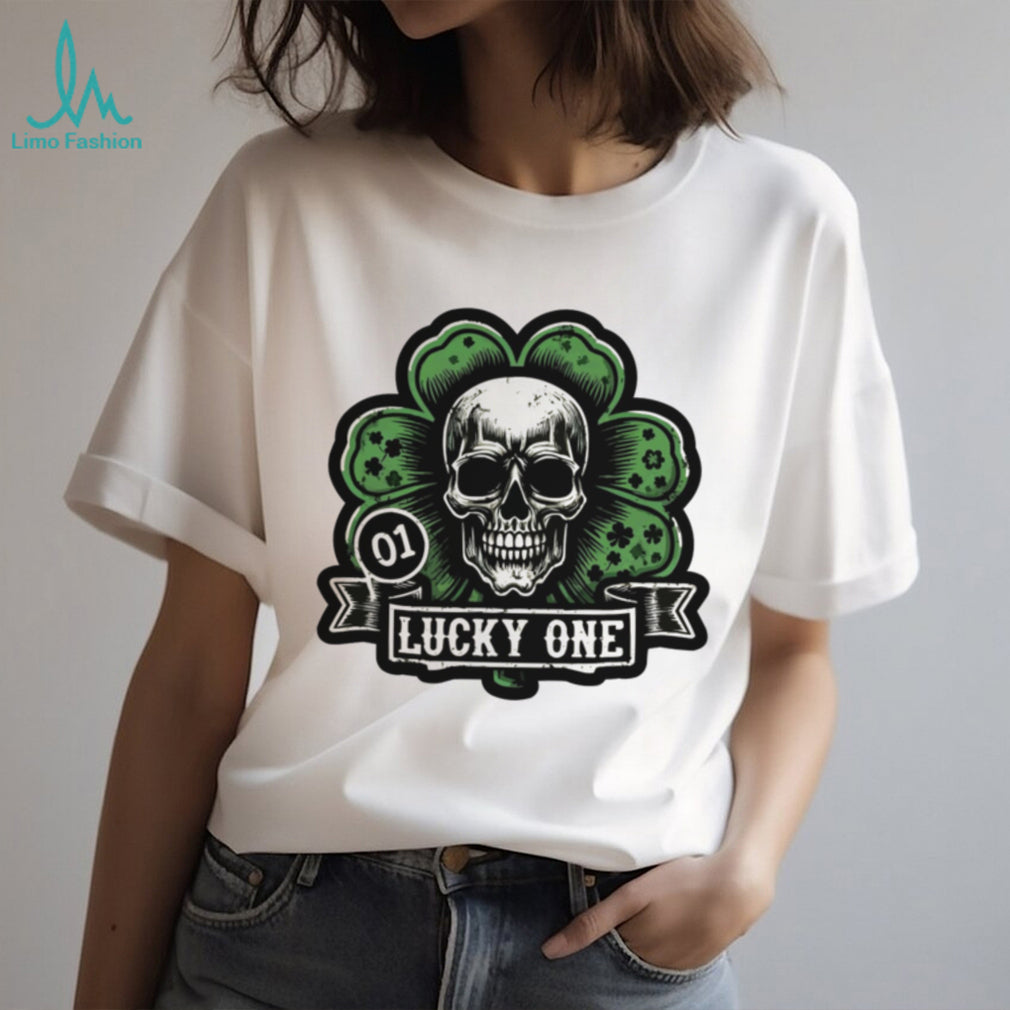 Edgy Lucky One Skull and Clover St. Patrick’s Day Graphic T Shirt