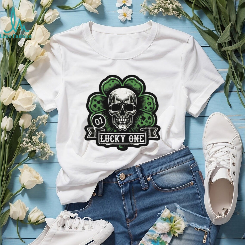 Edgy Lucky One Skull and Clover St. Patrick’s Day Graphic T Shirt