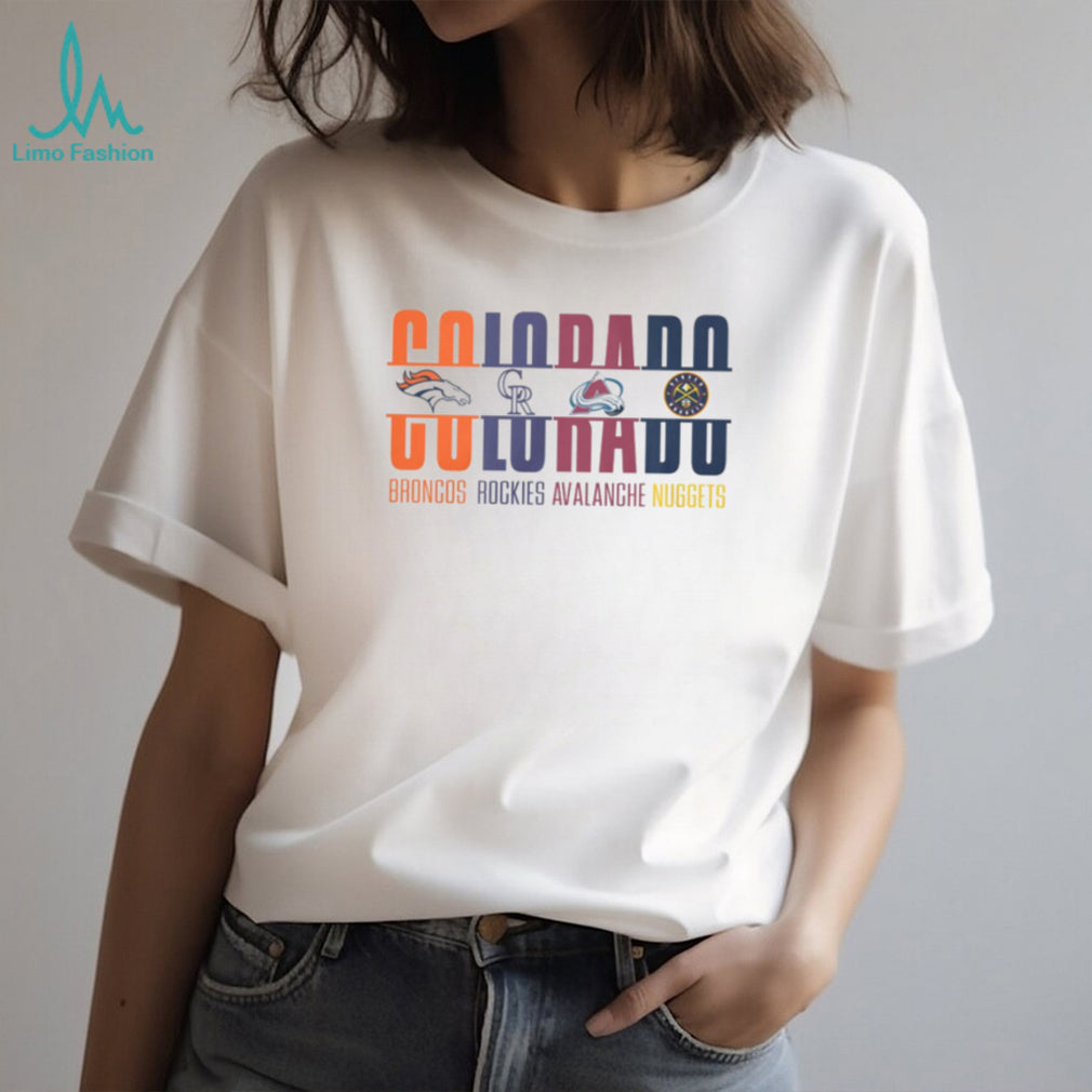 Colorado Sports Teams Mashup Broncos Rockies Avalanche Nuggets White T Shirt