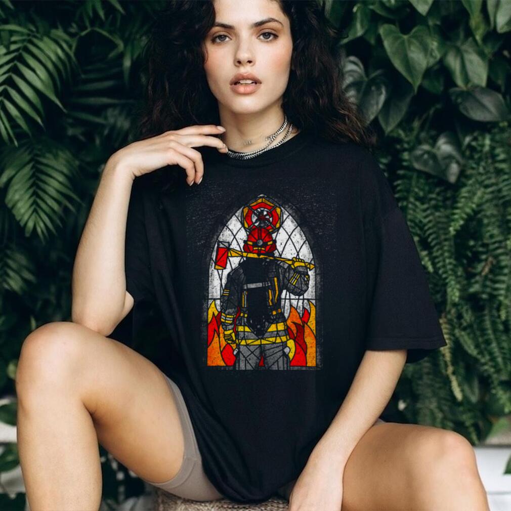 Firefighter Stained Glass Hero Axe & Fire T Shirt