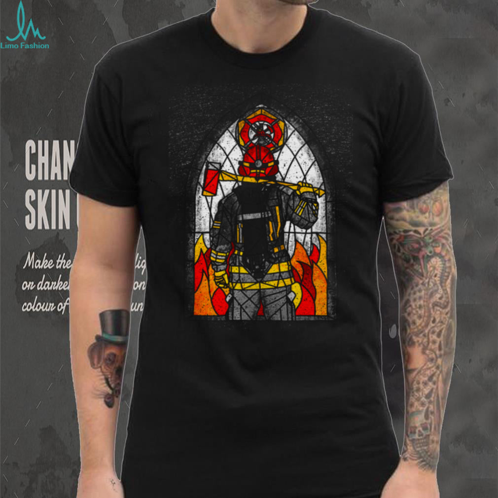 Firefighter Stained Glass Hero Axe & Fire T Shirt