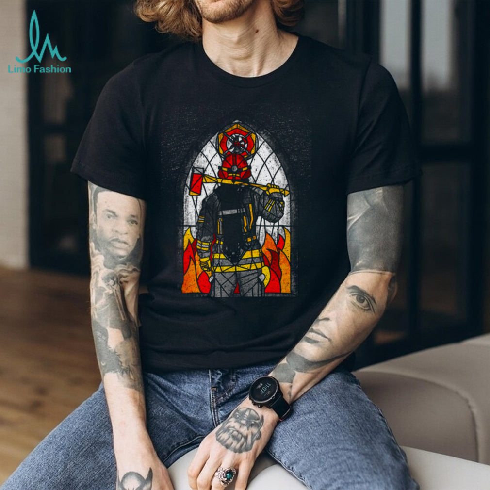 Firefighter Stained Glass Hero Axe & Fire T Shirt