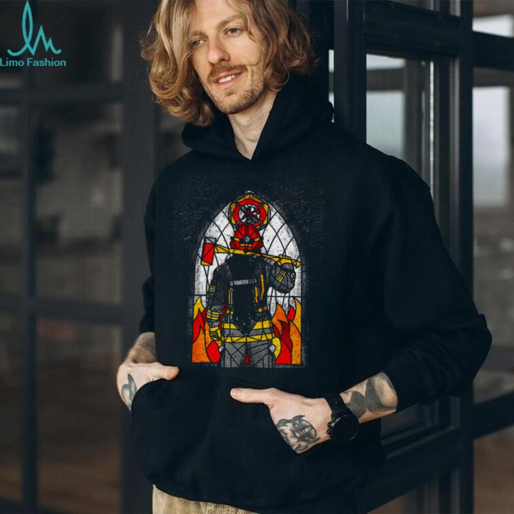 Firefighter Stained Glass Hero Axe & Fire T Shirt